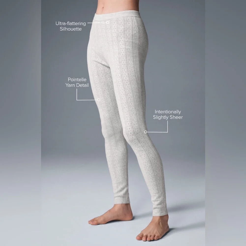NWOT - Alo Yoga Pointelle Sweater Be Mine Legging in Light Grey Heather - Size S